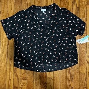 Abound Button Down Short Sleeve Shirt With Flamingo Print